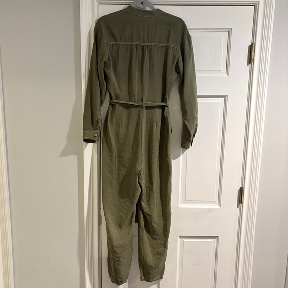 Zara Modal Long Sleeve Belted Jumpsuit w/Contrast Stitch Size Small Olive Green - Picture 8 of 16